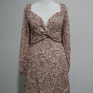 Lush Short Dress Cut Out Long Sleeve Size Medium Mauve Pink Print tie Back NWT